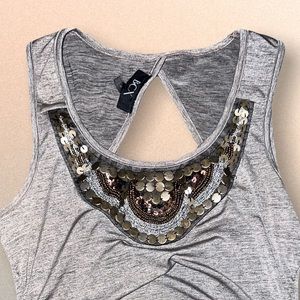 BCX Sleeveless Blouse with Beaded Design on Neckline Size